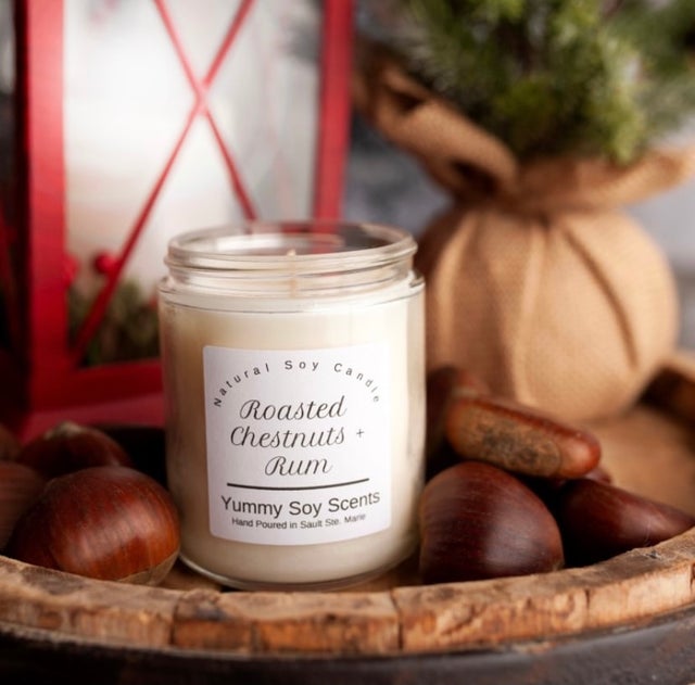 Rum Scented Candle Wooden Wick Candle Roasted Chestnuts Coconut Soy Candle Hand Poured Candle